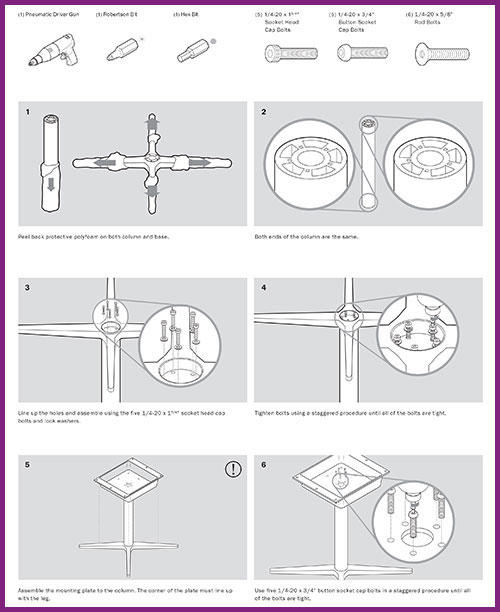 table installation instruction manual and parts list
