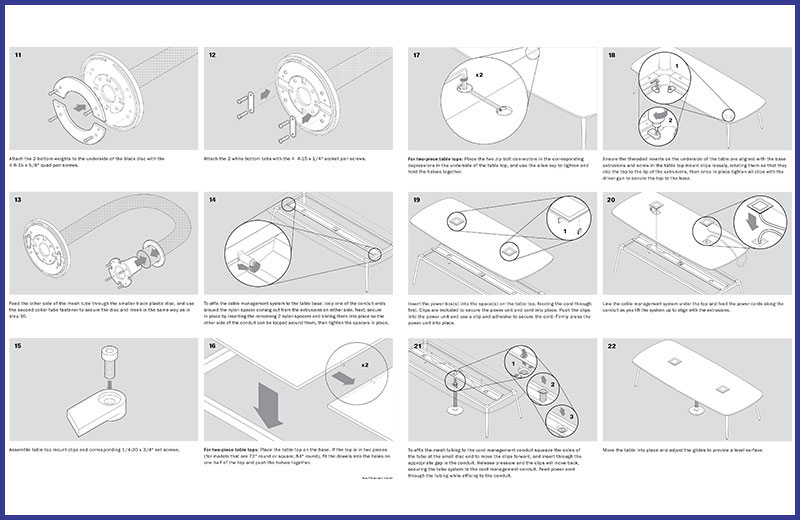 instruction manual on how to install wiring for a boardroom tabl